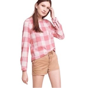 ANTHROPOLOGIE Cloth & Stone Pink Gingham Plaid Check Long Sleeve Shirt Size S
